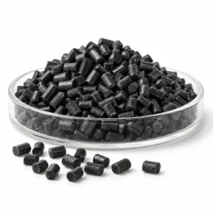 Illustrative carbon reinforced resin pellets on a white background